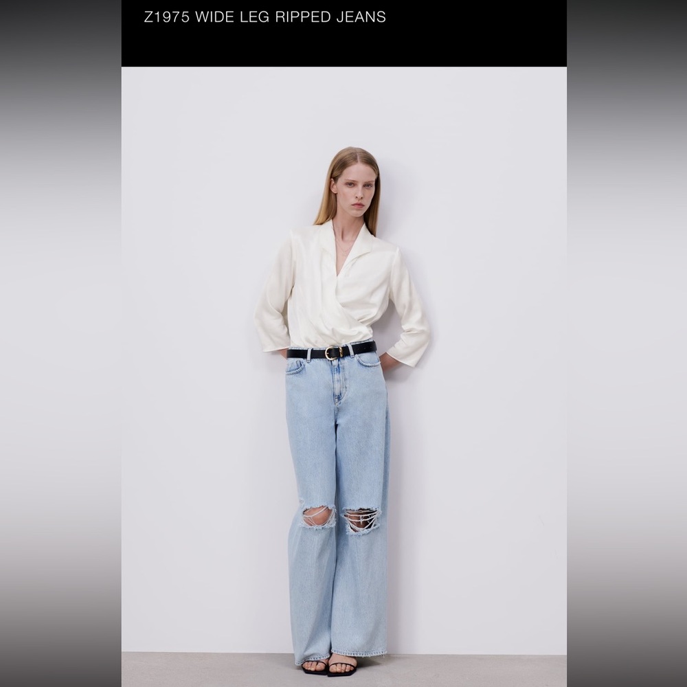 Zara High waisted wide leg ripped jeans